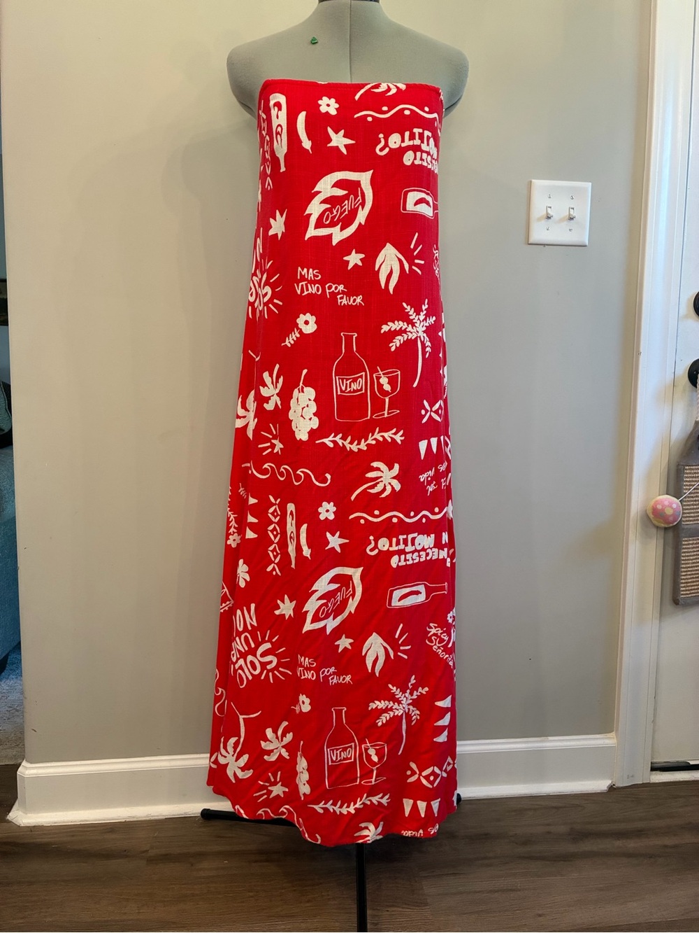 Paper Heart Anthropology Red Strapless Graphic Maxi Dress